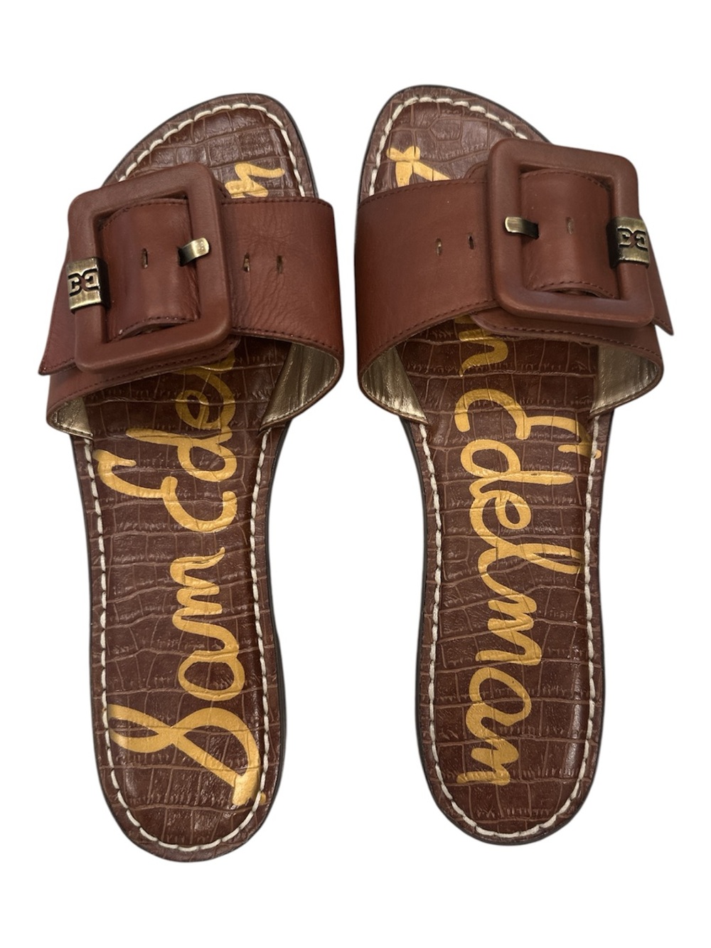 Sam Edelman Womens Granada Sandals Size 9 Brown Leather Slide Buckle Flat